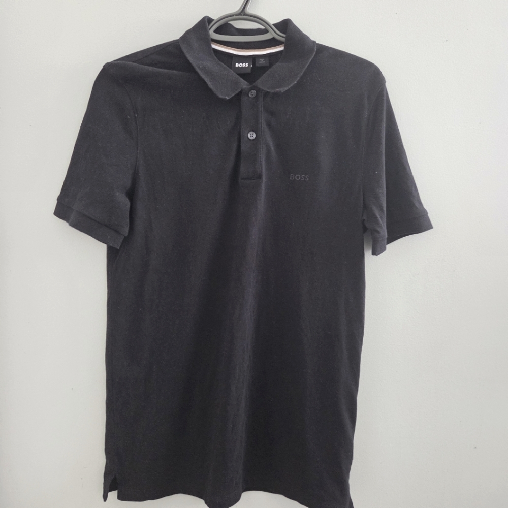 BOSS Pallas Cotton Pique Black Short Sleeve Polo Shirt Medium